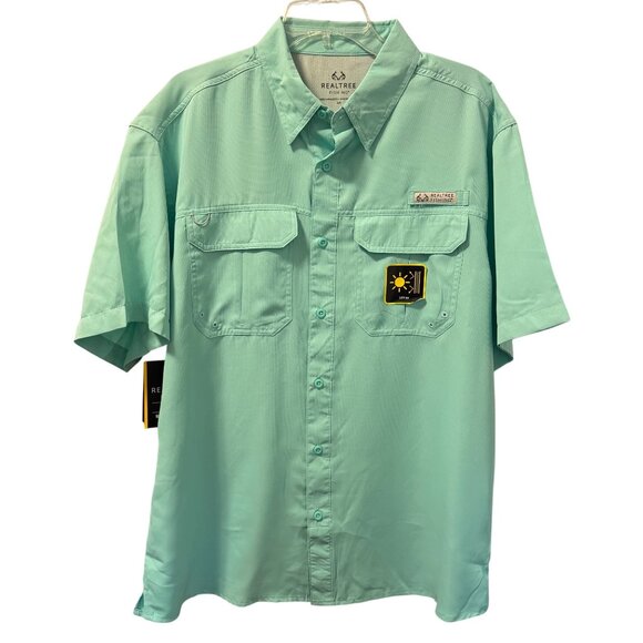 Realtree Fishing Mint Green Short Sleeve Button-Up Shirt Sz L With UPF40. NWT - Picture 1 of 12